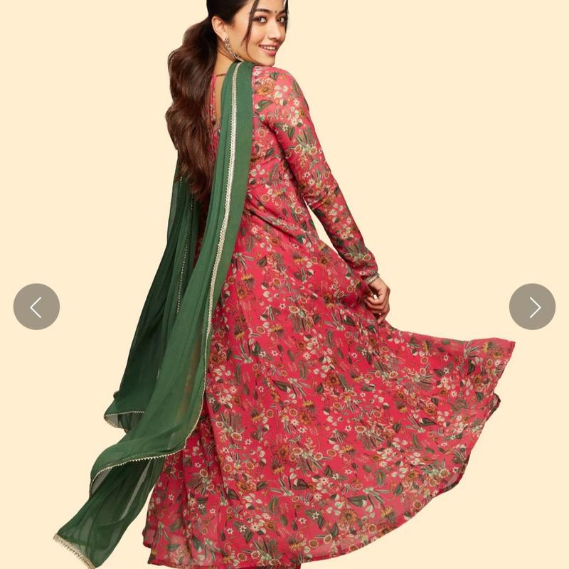 Hot Pink Floral Georgette Anarkali kurta salwar set